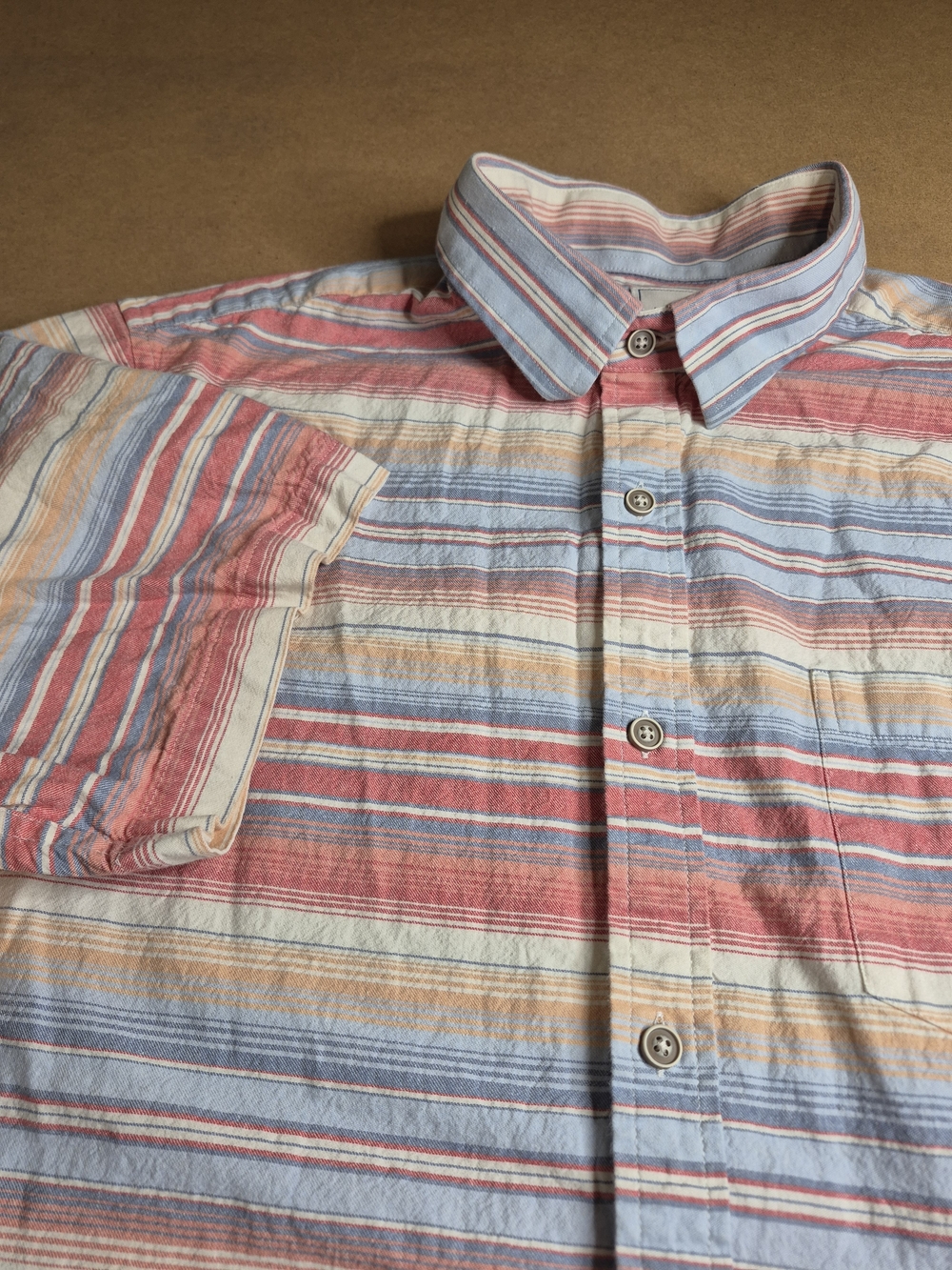 ROWM Casual Short-Sleeve Striped Button-Down Shirt - Pink/Blue/Cream